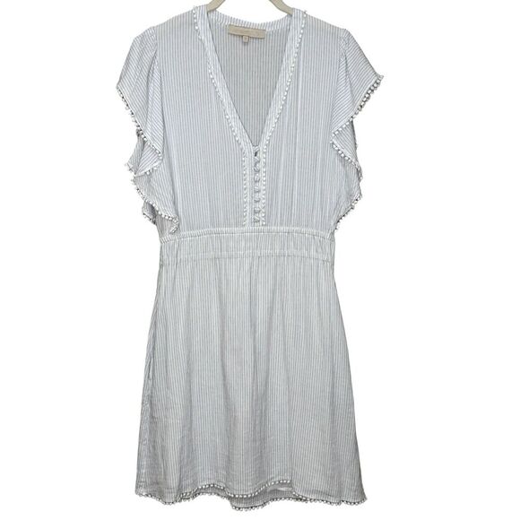 Vanessa Bruno Dress Womens 38 Striped Ruffle Mini Boho Pom Trim Summer - Picture 1 of 7